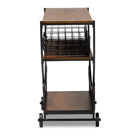 Baxton Studio Frieda Walnut Wood and Black Finished Metal Console Cart 171-10681